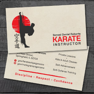 Karate instructor - Kanji and karateka silhouette Business Card