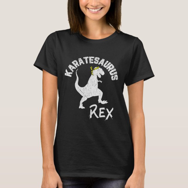 Karate Karatesaurus Rex Dinosaur Funny Martial Art T-Shirt (Front)