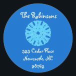 Karate Kat holiday return address Classic Round Sticker<br><div class="desc">Snap up these stylish return-address labels for holiday packages that need mailing.  Just click "customise it" and "change text" to replace our sample info with your own.   Large-size sticker format recommended,  for readability.  Design features a child's artwork,  and creators give half their proceeds to kids' charities.</div>