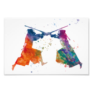 karate kendo in watercolor photo print