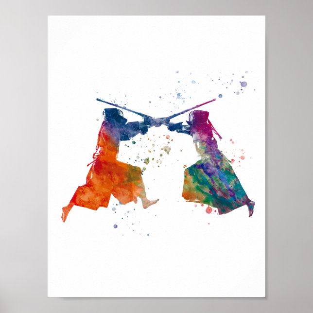 karate kendo in watercolor poster (Front)
