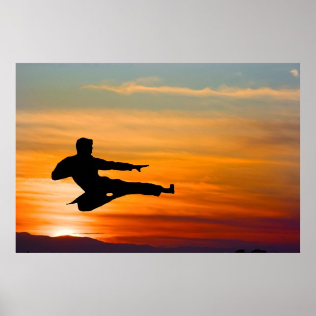 Karate kick at sunrise, poster (Front)