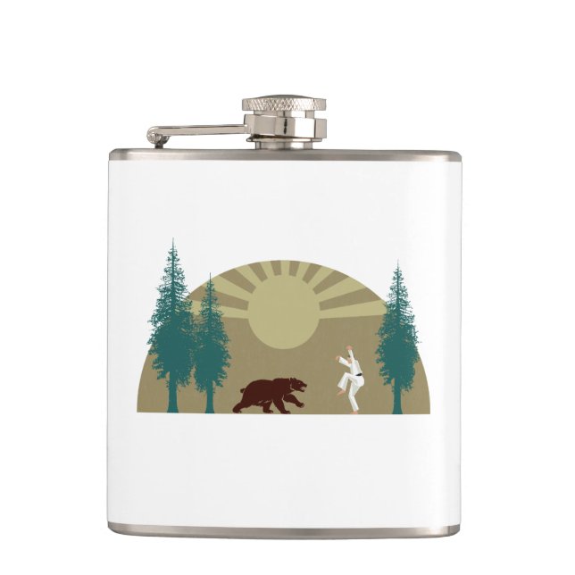 Karate Kick Bear Hip Flask (Front)
