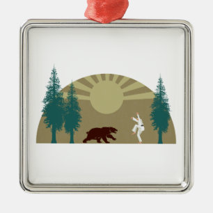 Karate Kick Bear Metal Tree Decoration