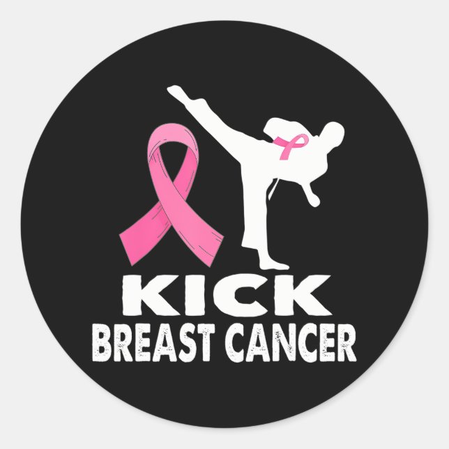 Karate Kick Breast Cancer Awareness Pink Classic Round Sticker (Front)