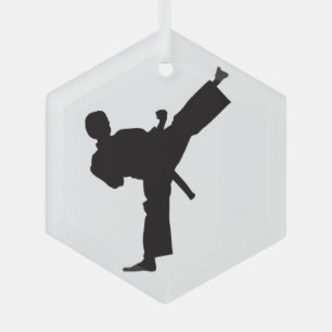Karate Kick Martial Arts Silhouette Glass Tree Decoration