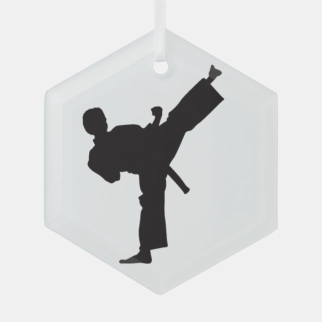 Karate Kick Martial Arts Silhouette Glass Tree Decoration (Front)