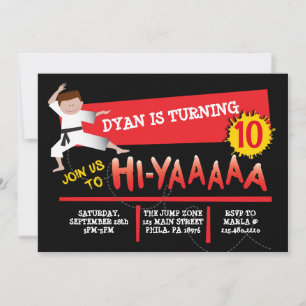 Karate Kick Red Birthday Party Invitation