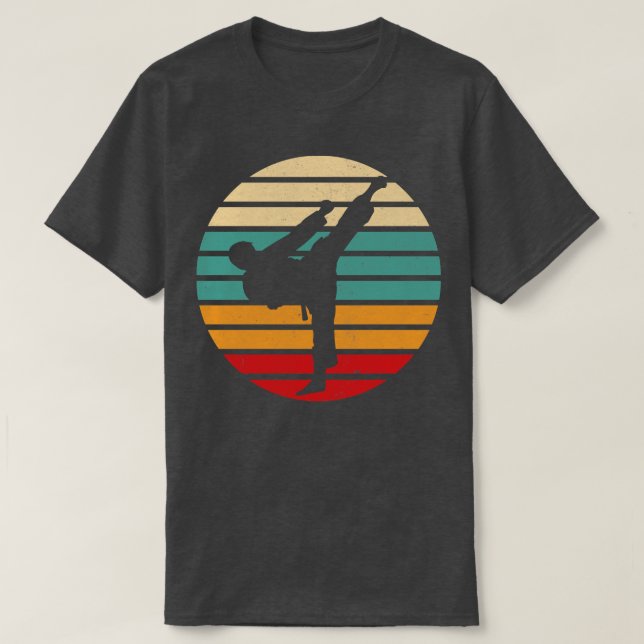 Karate Kick Retro Sun Karate Fighter T-Shirt (Design Front)