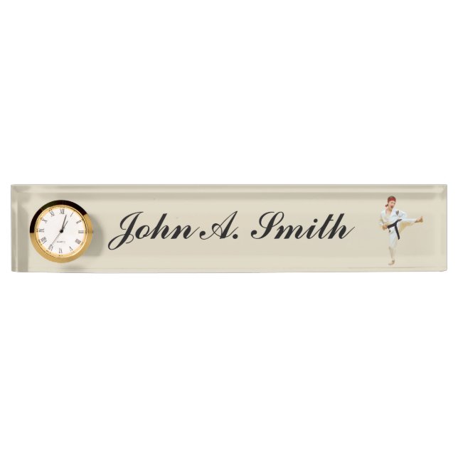 Karate Kicking Black Belt Customisable Name Nameplate (Front)