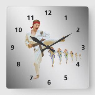 Karate Kicking Brown Belt Customisable Square Wall Clock