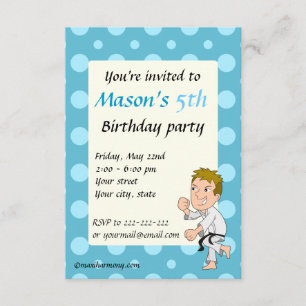 Karate kid cartoon birthday print invitations