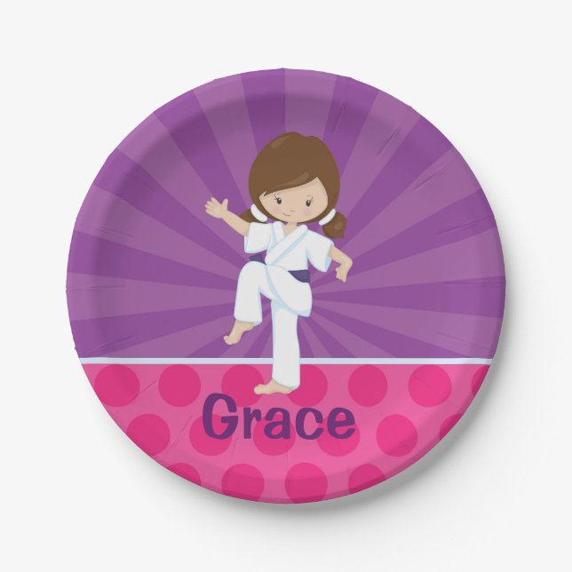 Karate Kid Girl Paper Plate Brown Purple Belt (Front)