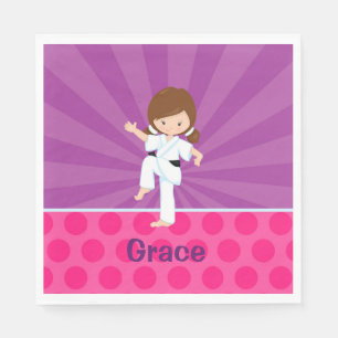 Karate Kid Girl Purple Rays Napkin Brown