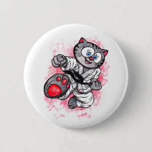 Karate Kitten flying kick 6 Cm Round Badge