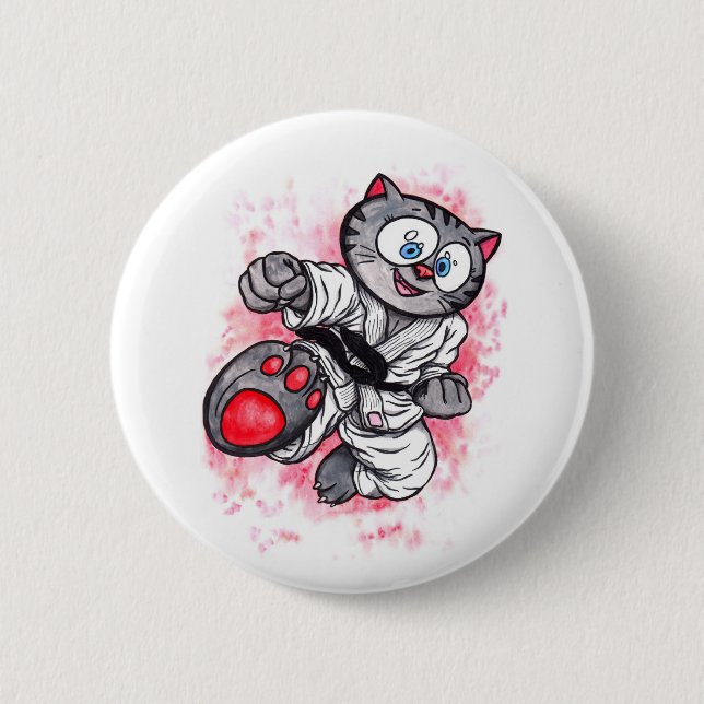 Karate Kitten flying kick 6 Cm Round Badge (Front)