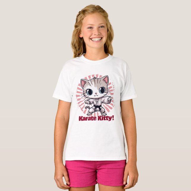 "Karate Kitty" feline warrior T-Shirt (Front Full)