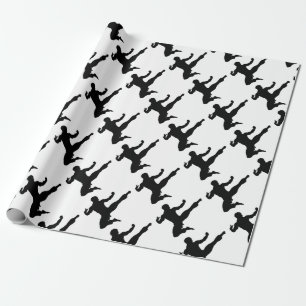 Karate Kung Fu Flying Kick Man Silhouette Wrapping Paper