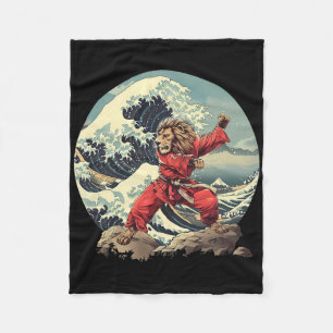 Karate Lion Waves Mount Fuji Kickboxing Taekwondo Fleece Blanket