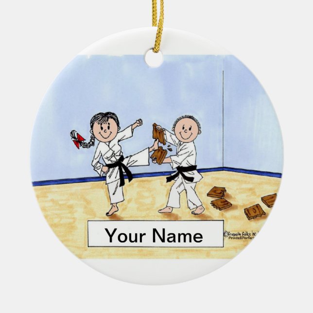 Karate - Male & Female Ceramic Tree Decoration (Front)