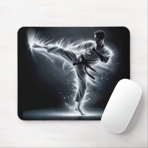Karate Man With Neon Energy Light Trails Mouse Mat