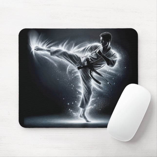 Karate Man With Neon Energy Light Trails Mouse Mat (With Mouse)