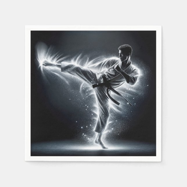 Karate Man With Neon Energy Light Trails Napkin (Front)