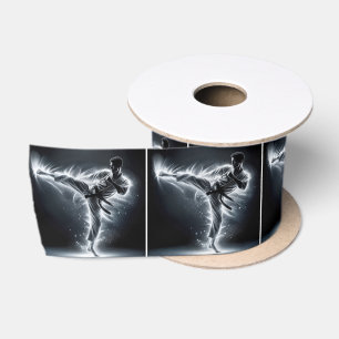 Karate Man With Neon Energy Light Trails Satin Ribbon