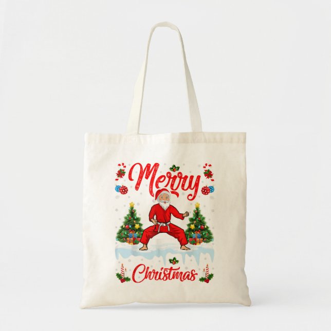 Karate Martial Art Lover Xmas Santa Playing Karate Tote Bag (Front)