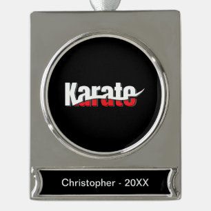 Karate Martial Arts Abstract Swish Silver Plated Banner Ornament