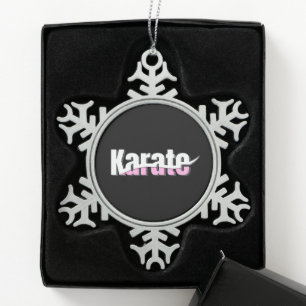 Karate Martial Arts Girly Pink Snowflake Pewter Christmas Ornament