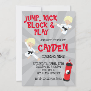 Karate Martial Arts Red and Black Birthday Invitat Invitation