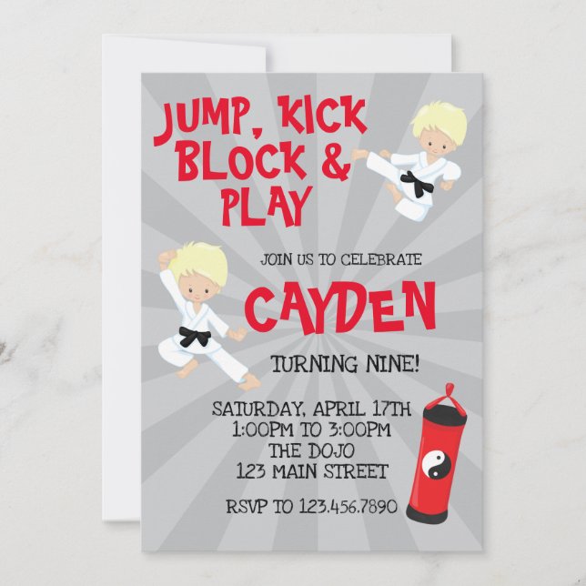Karate Martial Arts Red and Black Birthday Invitat Invitation (Front)