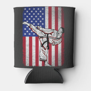  Karate Martial Arts USA American Flag Men Women Can Cooler