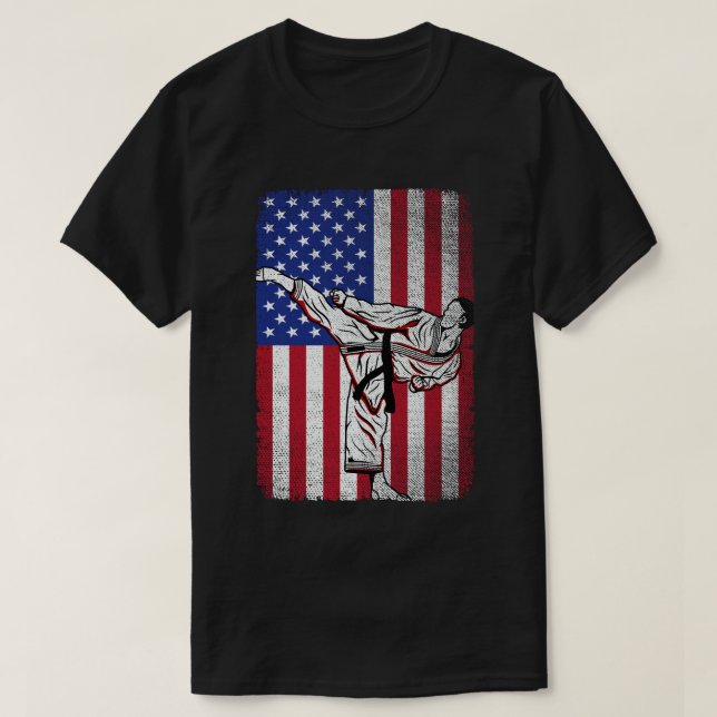  Karate Martial Arts USA American Flag Men Women T-Shirt (Design Front)