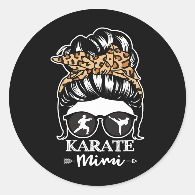 Karate Mimi Messy Bun Hair Funny Karate Fighter Mi Classic Round Sticker (Front)