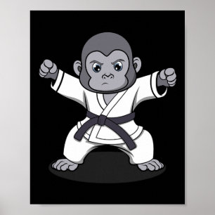 Karate Monkey Ironic Wildlife Ape Fighter Poster