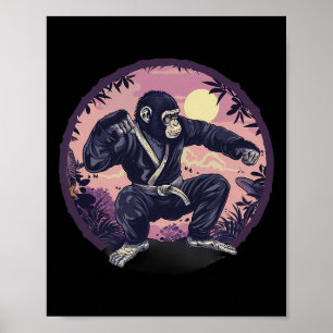 Karate Monkey Nature Moon Mma Kickboxing Monkey Lo Poster