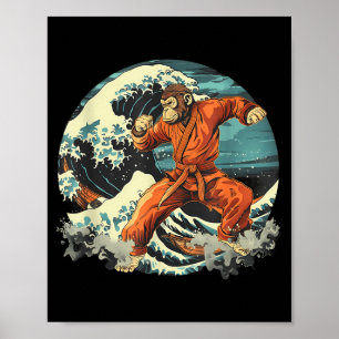 Karate Monkey Waves Monkey Lover Taekwondo Martial Poster
