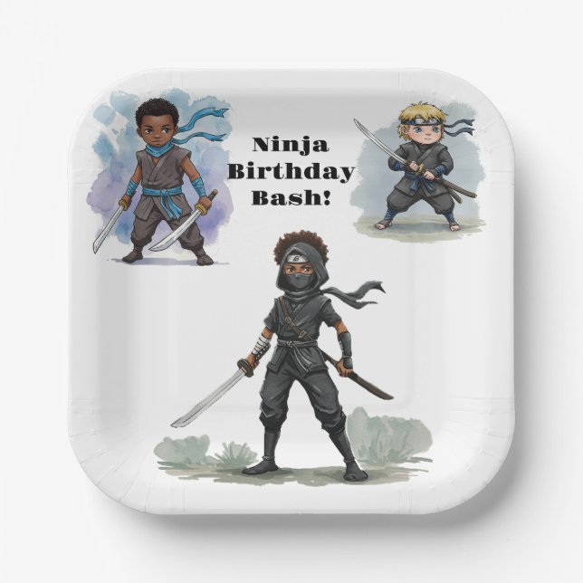 Karate Ninja Boy's Birthday Bash Paper Plate (Front)