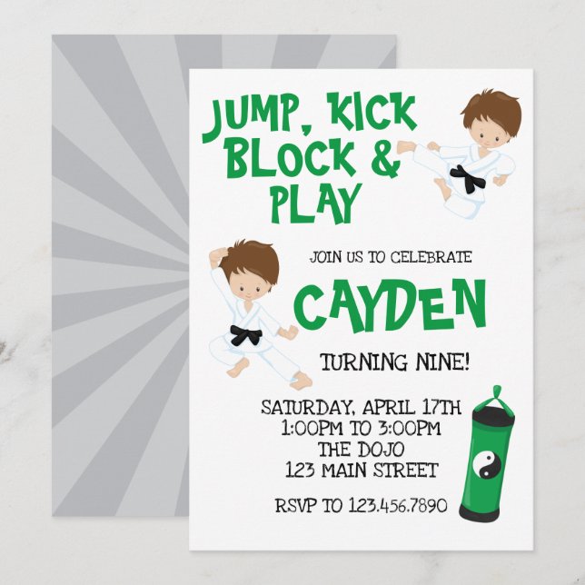 Karate Ninja Green Birthday  Invitation (Front/Back)
