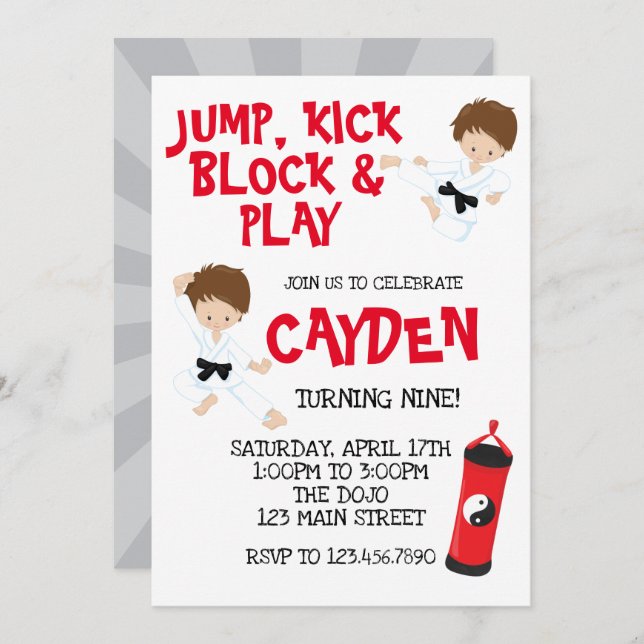 Karate Ninja Red and Black Birthday  Invitation (Front/Back)