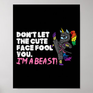 Karate Ninja Unicorn Cute Face Beast Taekwondo Wom Poster