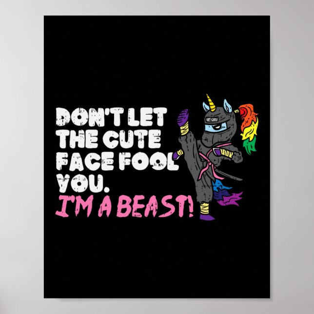 Karate Ninja Unicorn Cute Face Beast Taekwondo Wom Poster (Front)