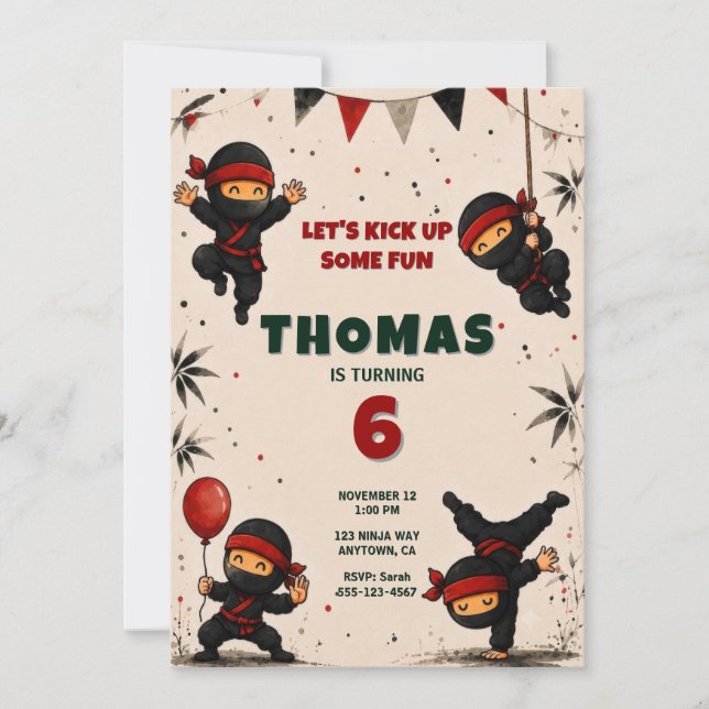 Karate Ninja Warrior Birthday Invitation (Front)