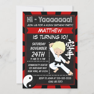 Karate Party Blonde Hair Boy Kids Birthday Party Invitation