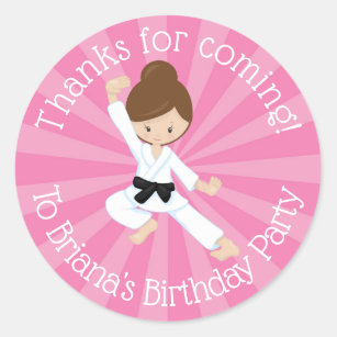 Karate Party Favour Sticker Brown Hair Girl