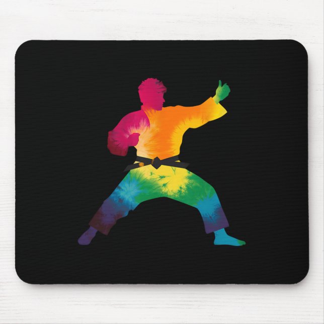 Karate Practitioner Colourful Tie-dye Martial Arts Mouse Mat (Front)