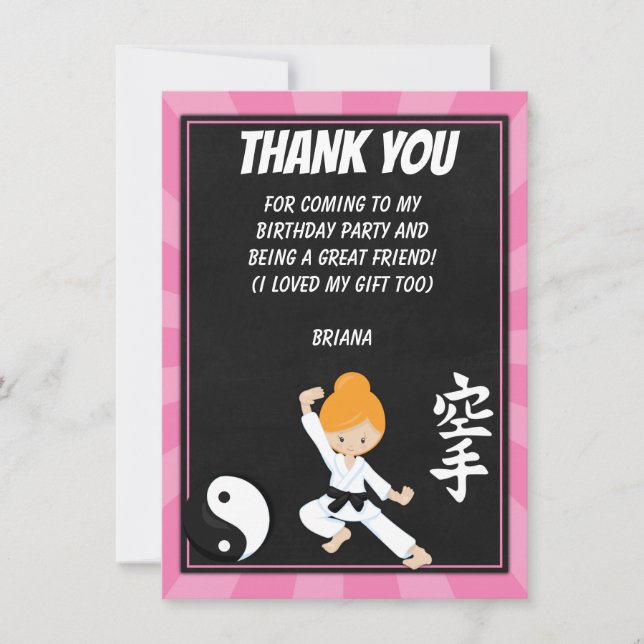 Karate Red Hair Girl Birthday Party Thank You Invi Invitation (Front)