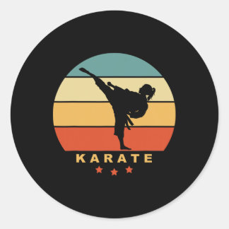 Karate Retro Sunset Design - Woman Doing High Kick Classic Round Sticker